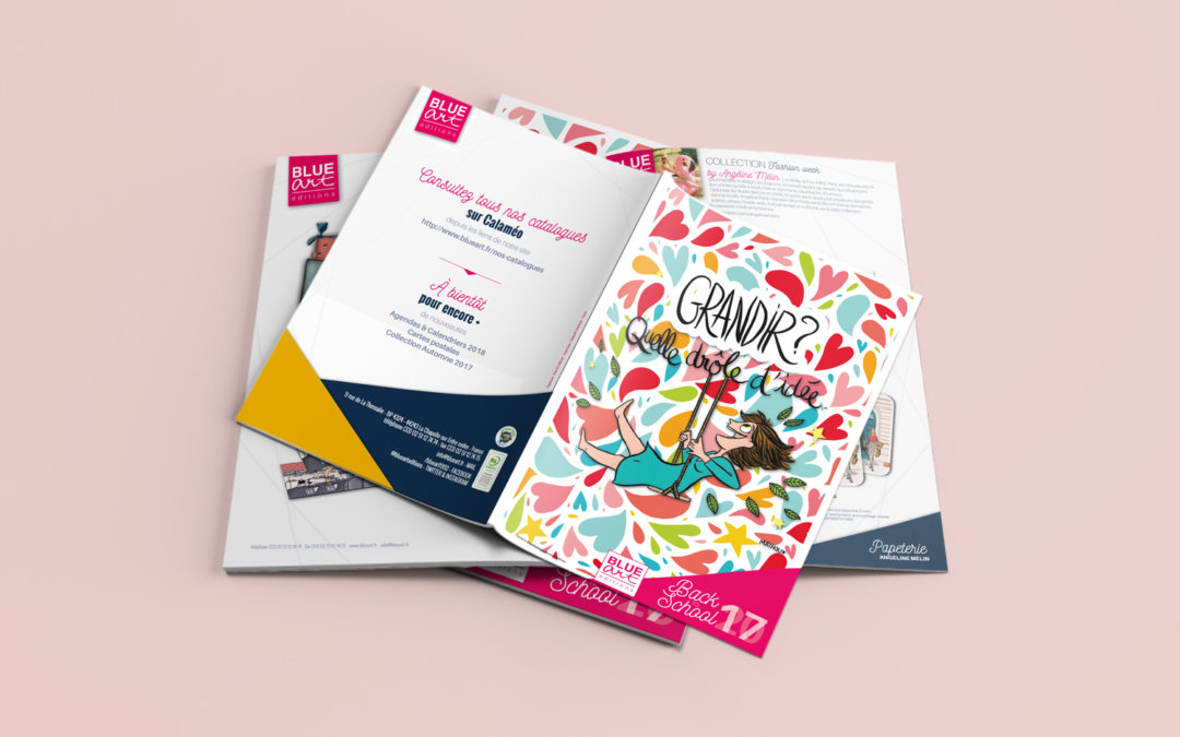 Une collection de papeterie scolaire et un catalogue associé